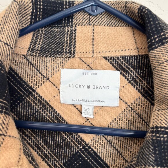 Lucky Brand Womens Orange & Black Plaid Button-Up Shirt Jacket Large Outdoor - Picture 2 of 8